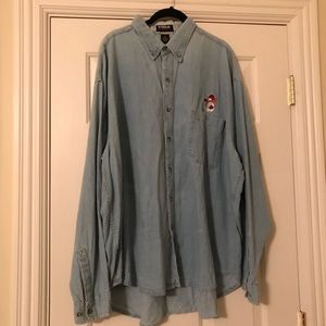 Denim plus size long sleeve shirt with snowman